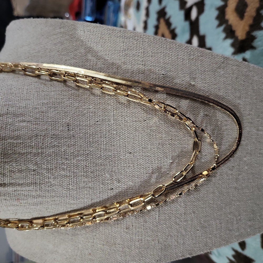 Lux 3 tiered Gold Toned Necklace